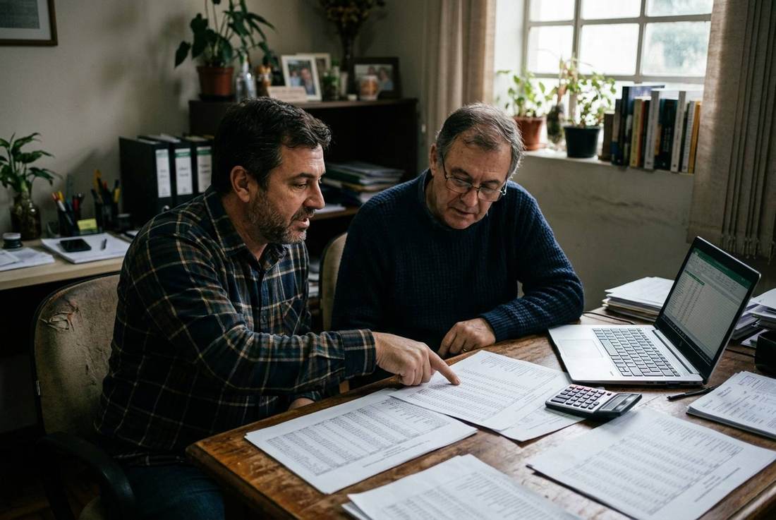 Reunião de análise com relatórios e laptop